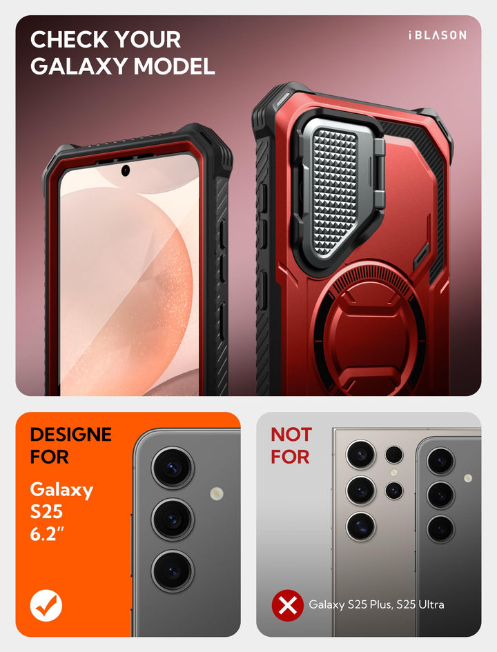 i-Blason Armorbox for Samsung Galaxy S25 Case MagSafe with Camera Cover Stand [Military Protection] Full-Body Heavy Duty Magnetic Phone Case with Screen Protector for S25