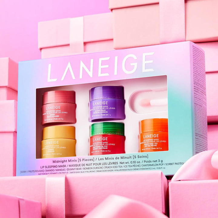 LANEIGE Midnight Minis For Dry Lips | Hydrating &amp; Nourishing Overnight Lip Treatment Mask with Vitamin C, Shea &amp; Murumuru Seed Butter