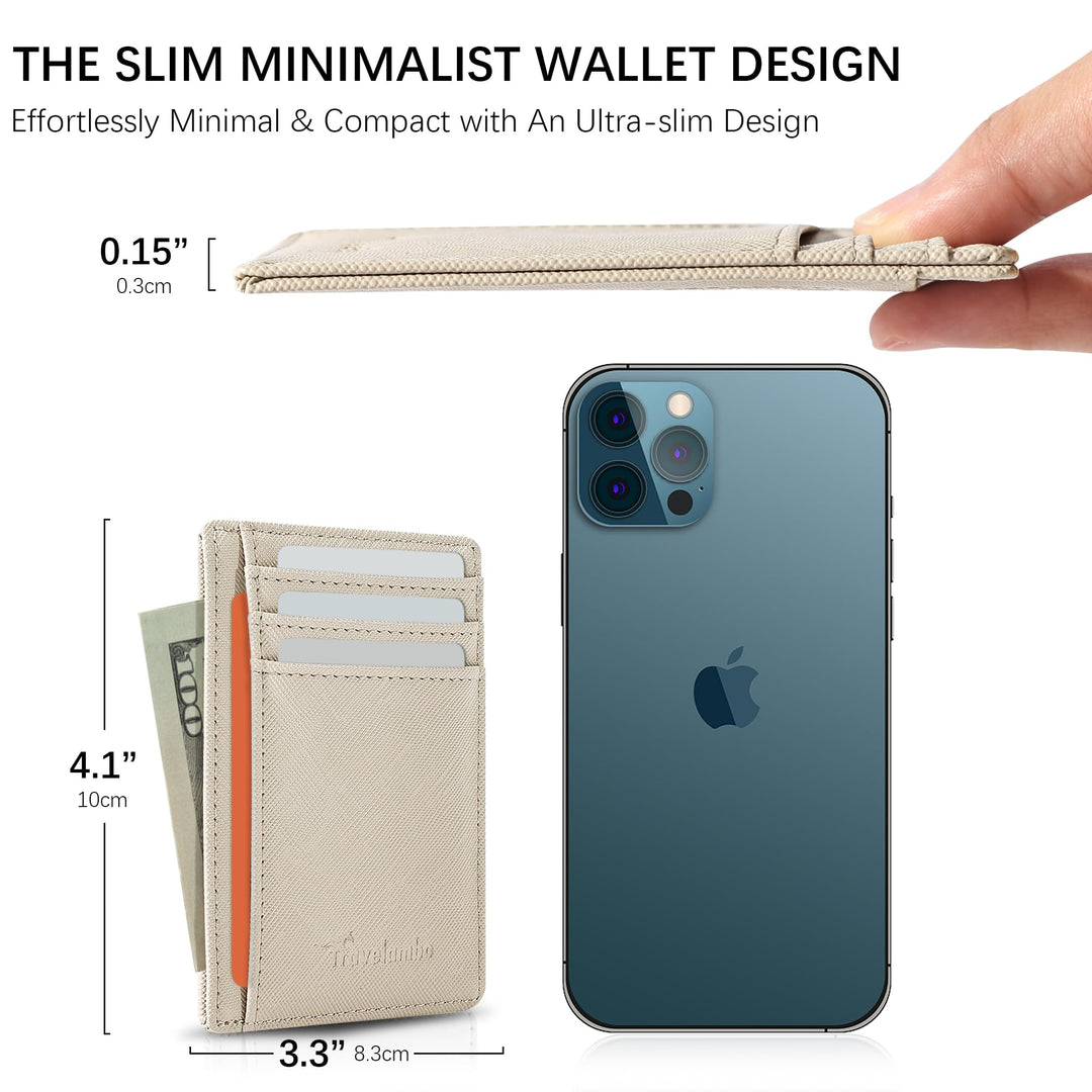 Travelambo Front Pocket Minimalist Leather Slim Wallet RFID Blocking Medium Size