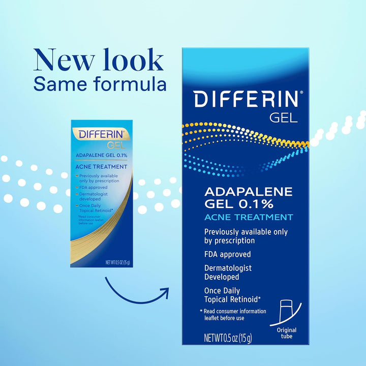 Differin Acne Treatment Gel, 15g Tube | 30 Day Supply, Retinoid Treatment for Face with 0.1% Adapalene