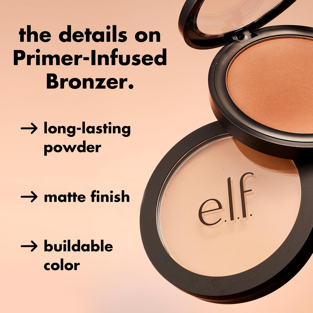 e.l.f. Primer-infused Bronzer, Long-Wear, Matte, Bold, Lightweight, Blends Easily, Contours Cheeks, All-Day Wear, 0.35 Oz