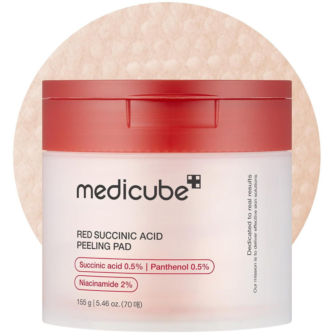 medicube Toner Pads Red Succinic Acid Panthenol Facial Peeling Pad | Exfoliating Toner Pad for Breakout-Prone Skin | Niacinamide, AHA, BHA, and Soothing Panthenol - Non-Comedogenic, 70 Pads (1 Pack)