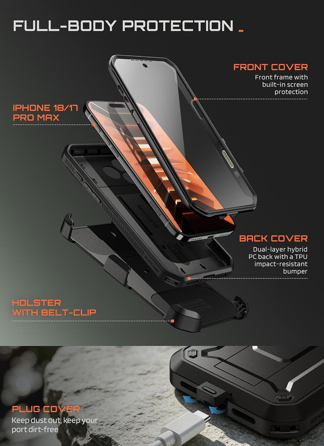 SUPCASE for iPhone Case, Belt Clip, Military-Grade Protection, Built-in Kickstand &amp; Screen Protector, Camera Control, Heavy-Duty Phone Case, Unicorn Beetle Pro