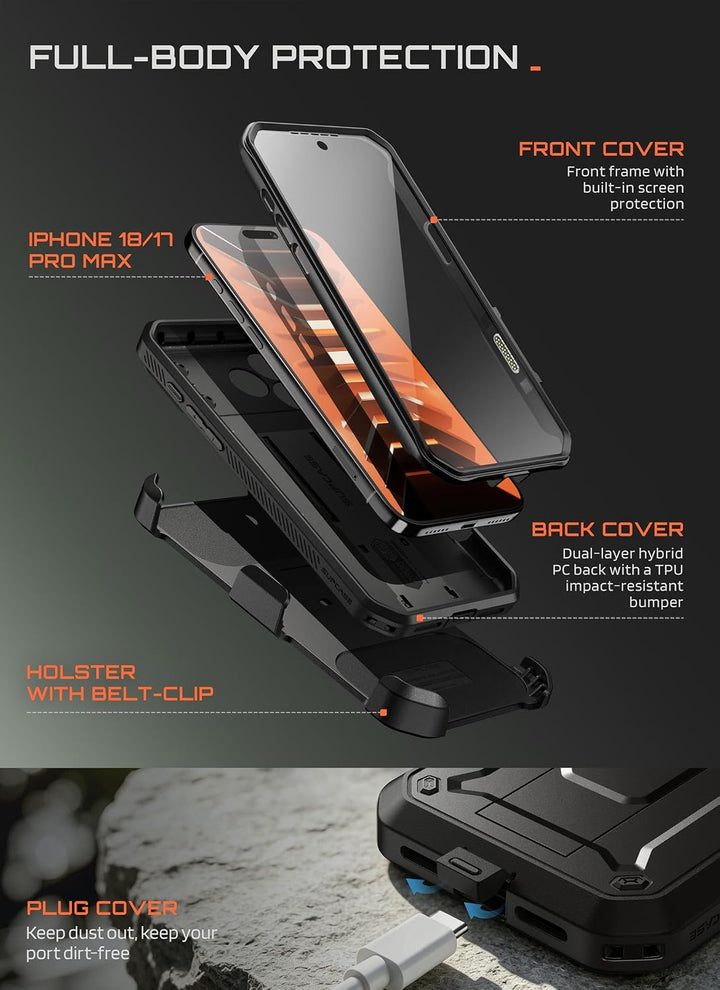 SUPCASE for iPhone Case, Belt Clip, Military-Grade Protection, Built-in Kickstand &amp; Screen Protector, Camera Control, Heavy-Duty Phone Case, Unicorn Beetle Pro