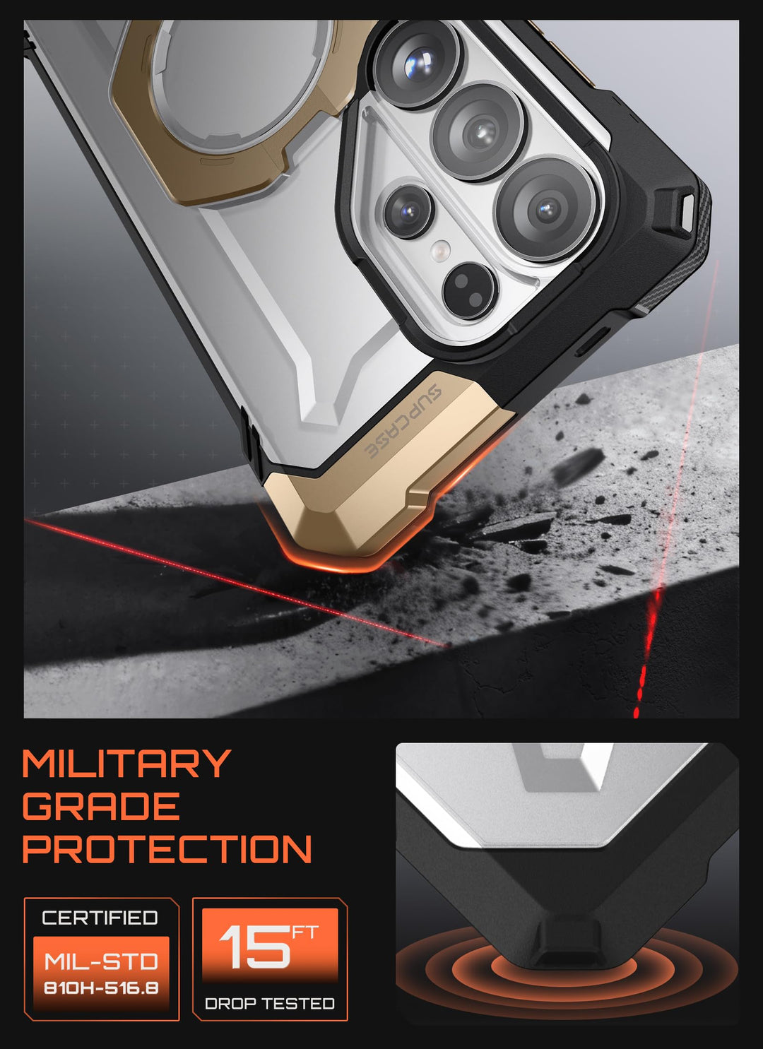 غطاء SUPCASE لهاتف Samsung Galaxy S26 Ultra مع حامل مدمج، ولوحة خلفية شفافة من البولي كربونات، ومغناطيس قوي، ومتوافق مع MagSafe، وحماية فائقة المتانة، ومقاوم للانزلاق، بتصميم Unicorn Beetle Grip