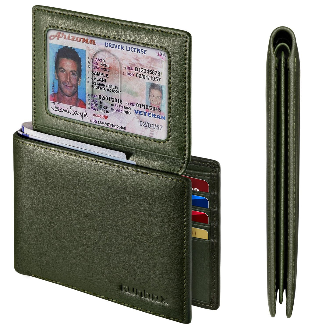 RUNBOX Wallet for Men Leather RFID Blocking Bifold Front Pocket Wallet Genuine Leather,Slim,12 Card Slots,2 ID Windows,2 Money Pockets, Gift for Men,Compact Travel Business Passport