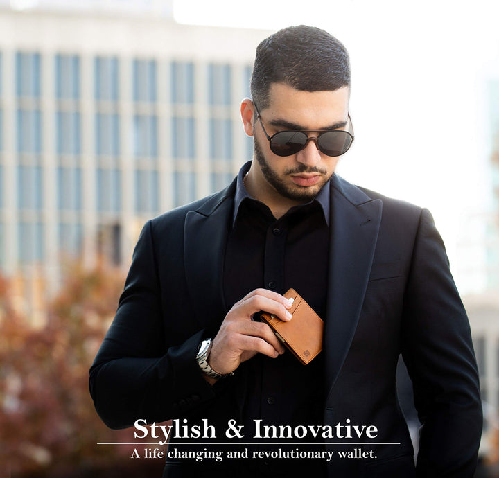 محفظة بمشبك نقود من SERMAN BRANDS - محفظة رجالية نحيفة للجيب الأمامي، حامل بطاقات بحماية RFID، محفظة ثنائية الطي صغيرة ومبسطة