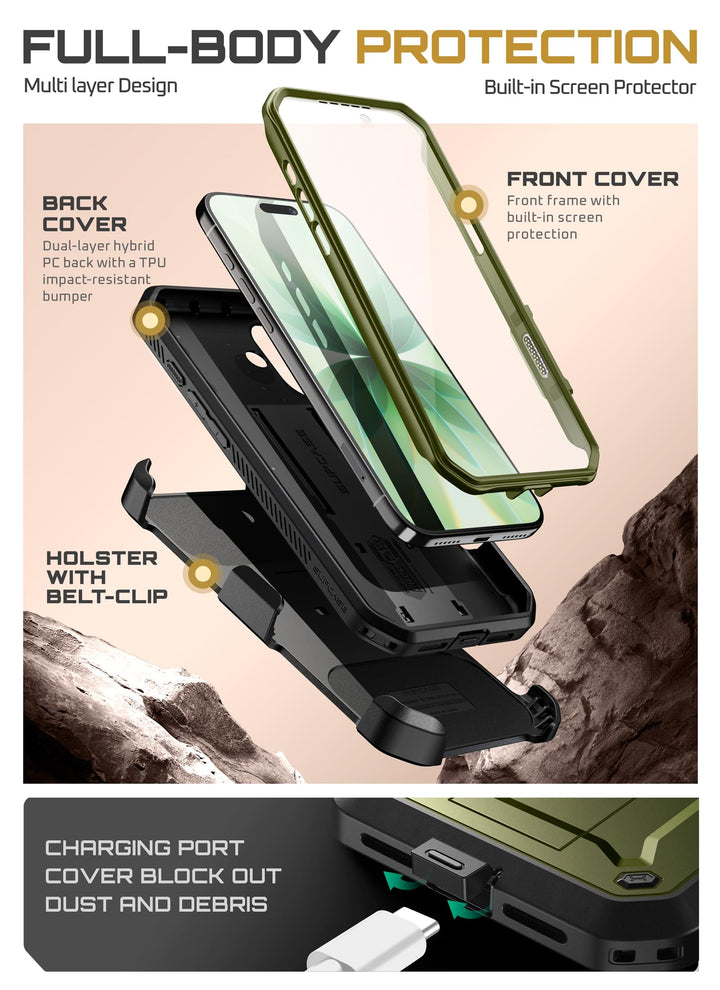 SUPCASE for iPhone Case, Belt Clip, Military-Grade Protection, Built-in Kickstand &amp; Screen Protector, Camera Control, Heavy-Duty Phone Case, Unicorn Beetle Pro
