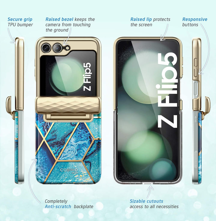 i-Blason Cosmo for Samsung Galaxy Z Flip 5 Case with Hinge Protection, [Built-in Front Screen Protector] Slim Stylish Protective Case