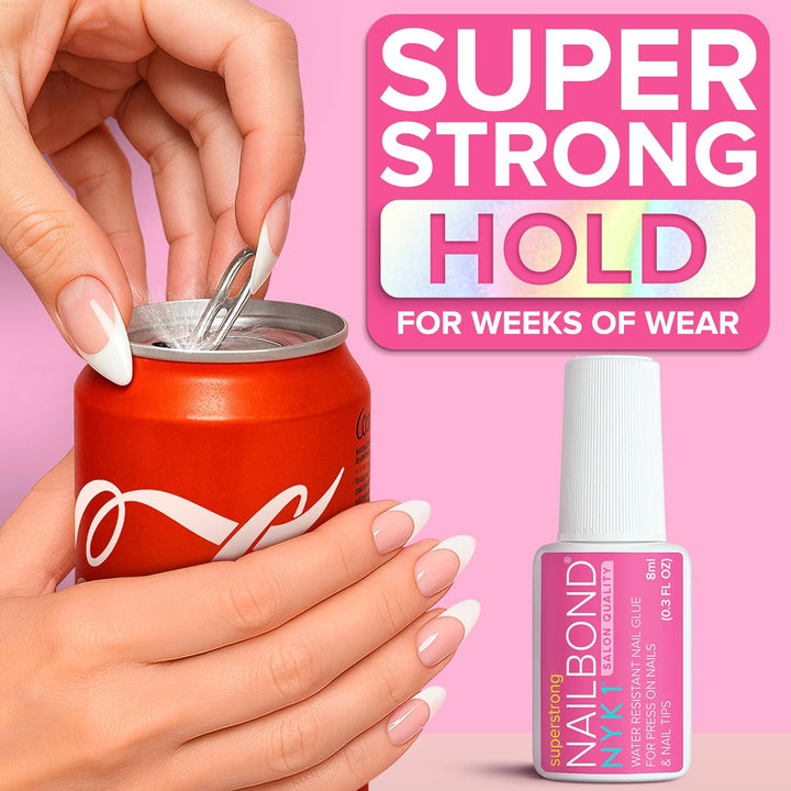 NYK1 Super Strong Nail Glue for Press On Nails, Nail Tips &amp; Acrylic Nails (8ml) NYK1 NailBond Brush On Glue for Press Ons, Tips &amp; Acrylics - Long Lasting, Maximum Strength, Mess-Free Application