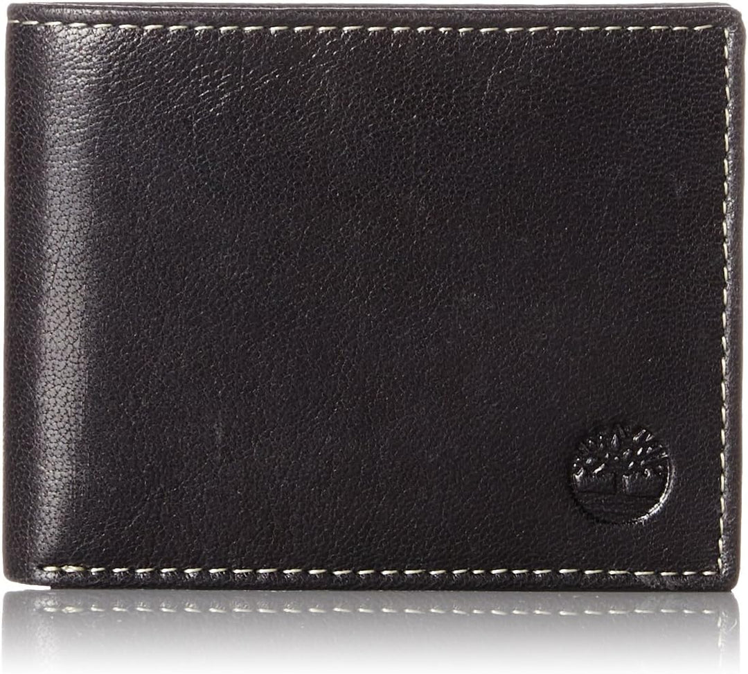 Timberland D11387/08 mens Leather Passcase Trifold Wallet Hybrid, Black (Hundson), One Size