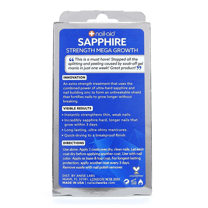 Nail-Aid Sapphire Strengthener & Mega Growth Treatment - Clear, 0.55 Fl Oz - 3alababak