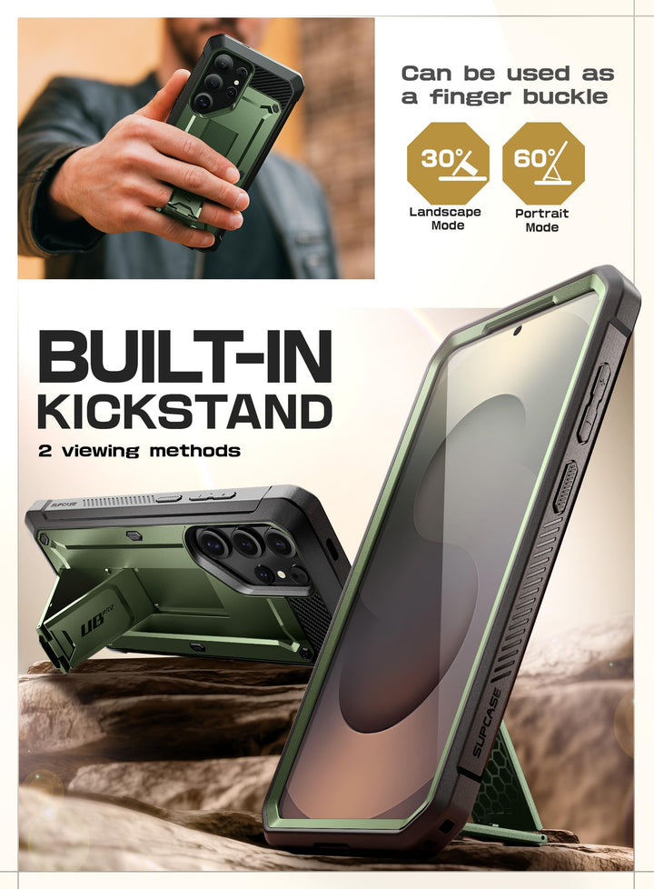 SUPCASE for Samsung Galaxy S25 Ultra Case with Stand (Unicorn Beetle Pro), [2 Front Frames] [Built-in Screen Protector & Belt-Clip] Military-Grade Protection Phone Case for S25 Ultra 6.9 Inch, Black