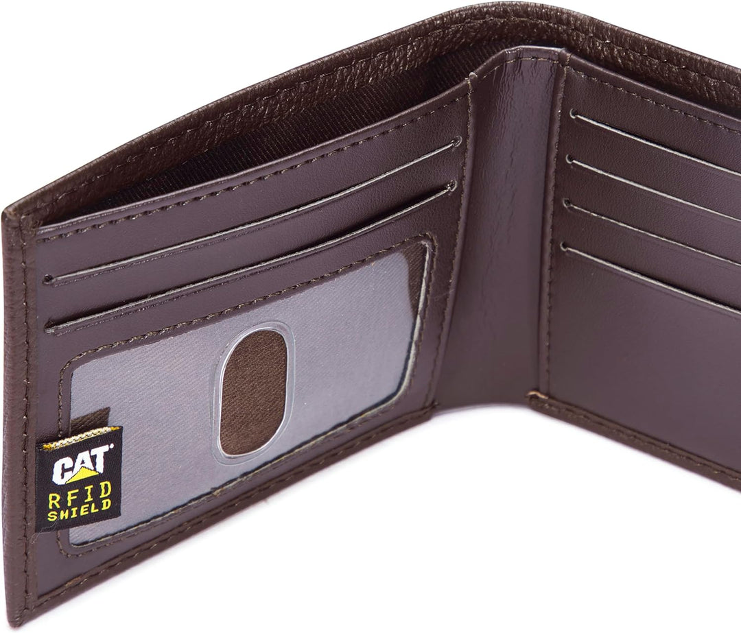 Caterpillar Men's Leather Bifold Wallet with Id Window - Brown