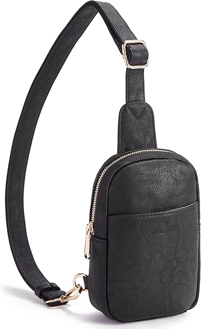 Telena Small Sling Bag for Women Leather Crossbody Fanny Packs Chest Bag for Women - Beige/Brown