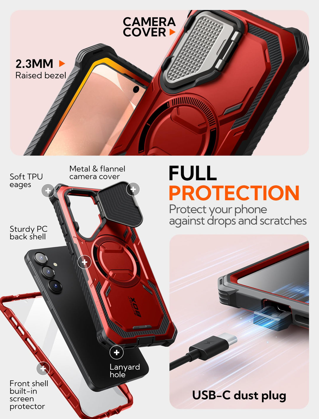 i-Blason Armorbox for Samsung Galaxy S25 Case MagSafe with Camera Cover Stand [Military Protection] Full-Body Heavy Duty Magnetic Phone Case with Screen Protector for S25