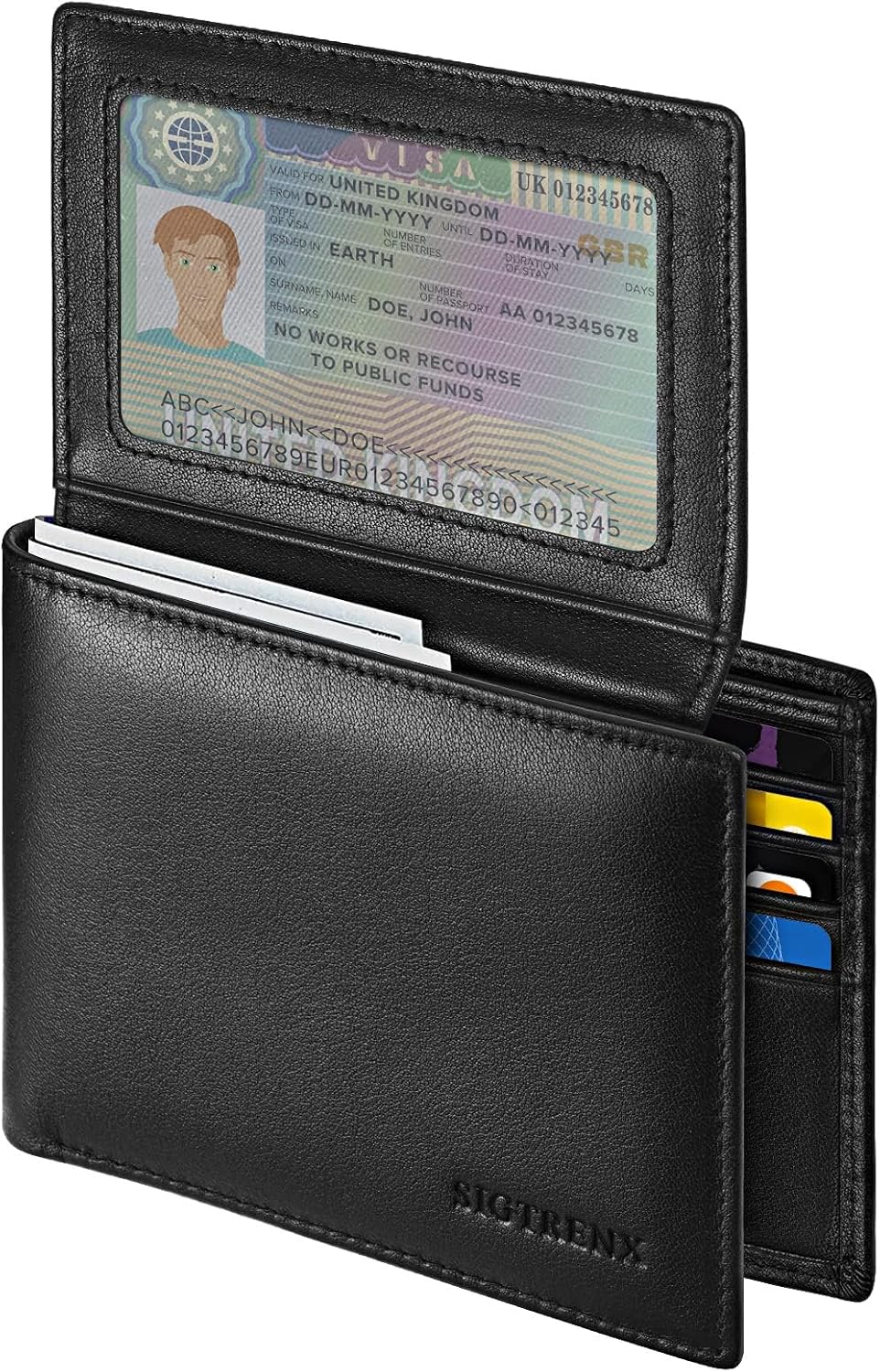 Sigtrenx SGQB-001 Leather Wallets for Men, Genuine Leather Mens Wallet Bifold Rfid Blocking with 2 ID Windows