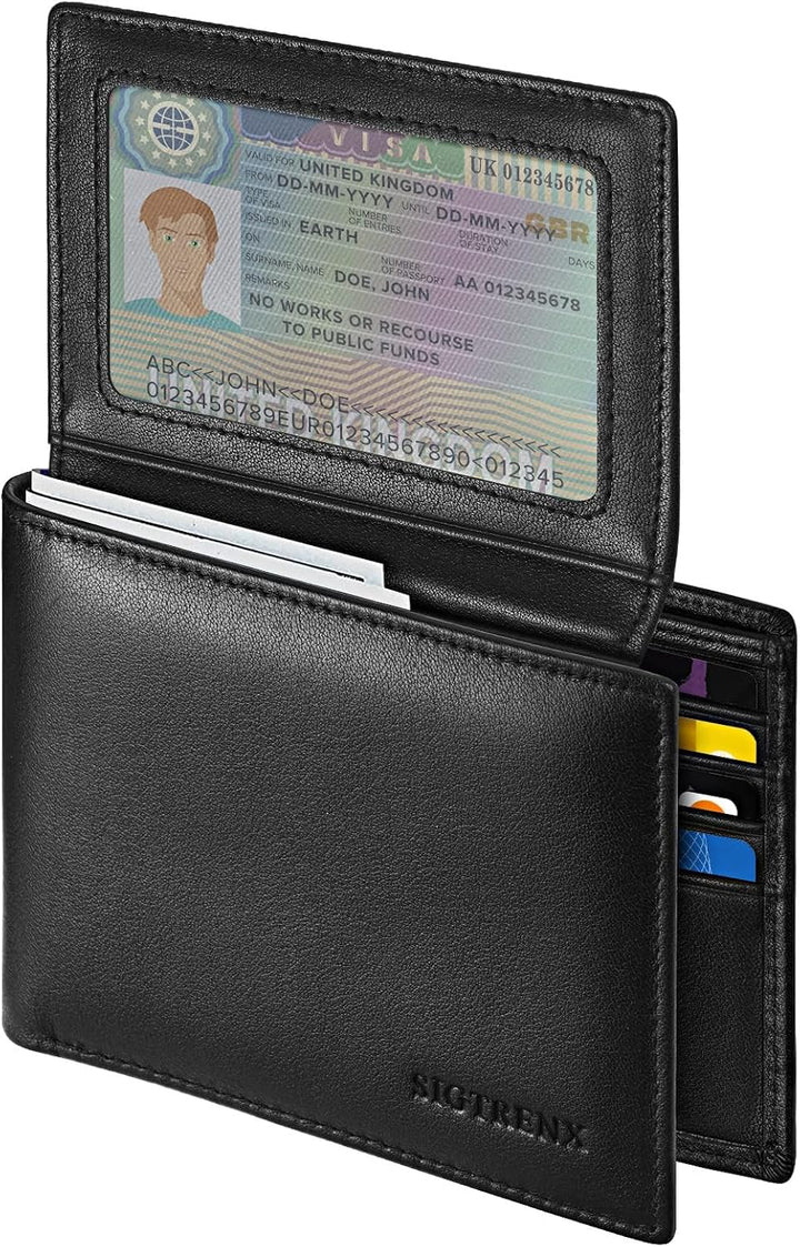 Sigtrenx SGQB-001 Leather Wallets for Men, Genuine Leather Mens Wallet Bifold Rfid Blocking with 2 ID Windows