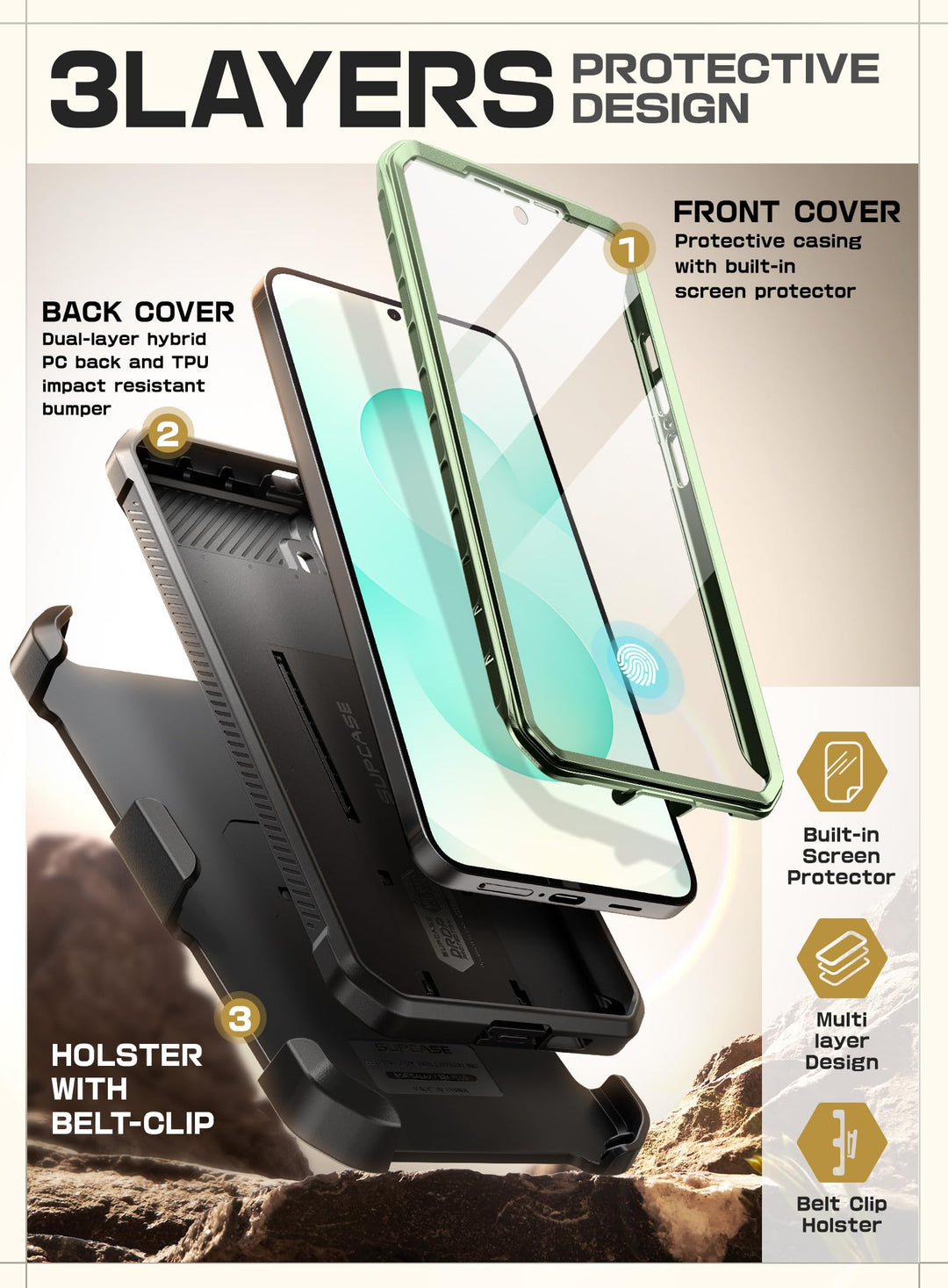 SUPCASE for Samsung Galaxy S25 Plus Case with Stand (Unicorn Beetle Pro), [2 Front Frames] [Built-in Screen Protector & Belt-Clip] Military-Grade Protection Phone Case for Galaxy S25 Plus 6.7"