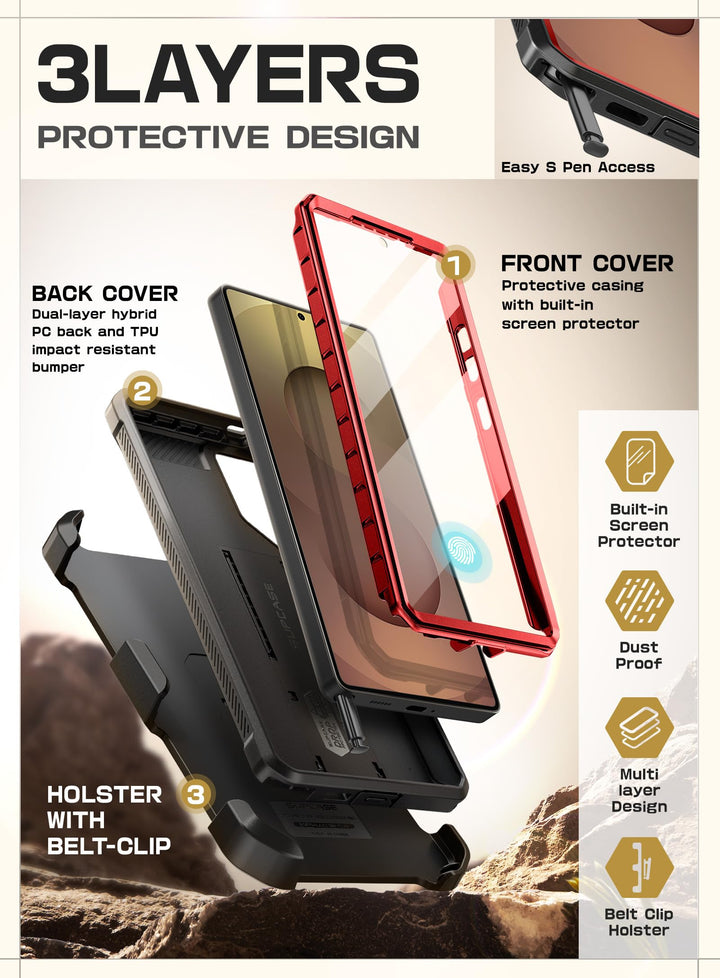 SUPCASE for Samsung Galaxy S25 Ultra Case with Stand (Unicorn Beetle Pro), [2 Front Frames] [Built-in Screen Protector & Belt-Clip] Military-Grade Protection Phone Case for S25 Ultra 6.9 Inch, Black