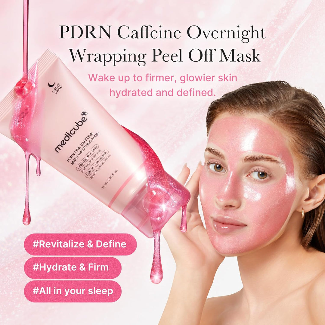 medicube Wrapping Mask PDRN Caffeine Overnight Peel Off Facial Mask | Firming, Depuffing &amp; Hydration | Caffeine, Collagen For Refined, Glass Skin &amp; Face Contour Support | Korean Skin Care, 2.53 fl.oz