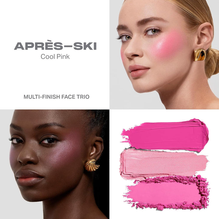Morphe Cheek Thrills Multi-Finish Face Trio - Blush for Cheeks with Cream, Balm, and Powder Finishes - Buildable Monochromatic Face Palette for Glow and Dimension