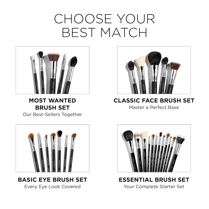 Sigma Beauty Most-Wanted Brush Set - 5-Pc Premium Face &amp; Eye Makeup Brushes SigmaTech Synthetic Fibers With Waterproof Handles For Liquid, Cream and Powder Application Plus Durable SigmaAlloy Ferrules