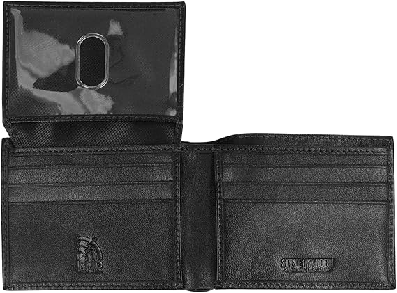 Steve Madden Men's Slim Leather Wallet with Extra Capacity Attached Flip Pockets Black (Glove)