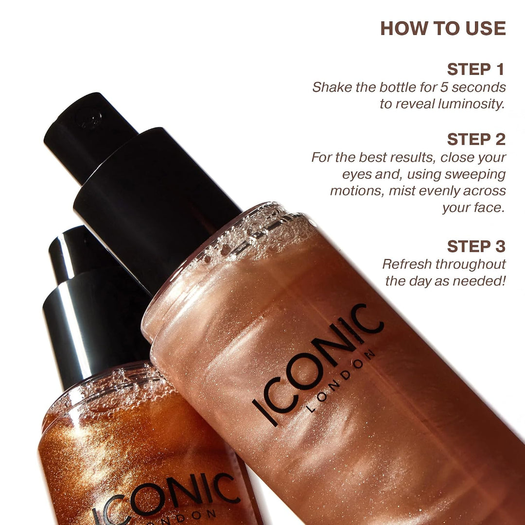 ICONIC LONDON Prep-Set-Glow Makeup Setting Spray | لمسة نهائية متوهجة، 4.22 أونصة سائلة