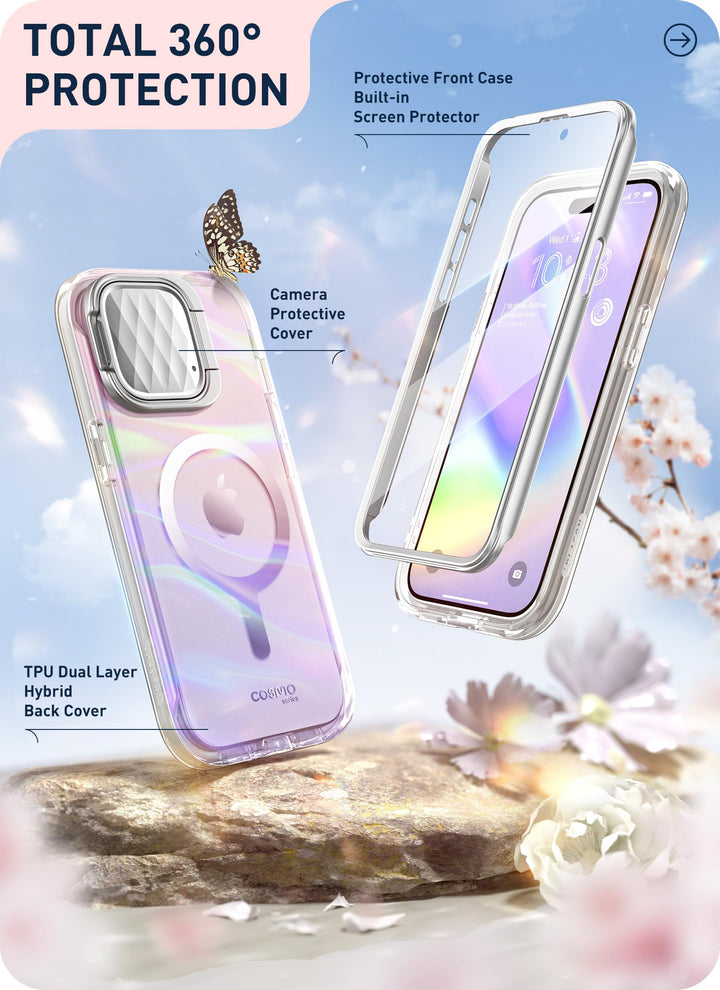 i-Blason Cosmo Magnetic for iPhone 15 Pro Max Case MagSafe with Camera Cover Stand, Slim Style Full-Body Phone Case for iPhone 15 Pro Max with Built-in Screen Protector & Kickstand