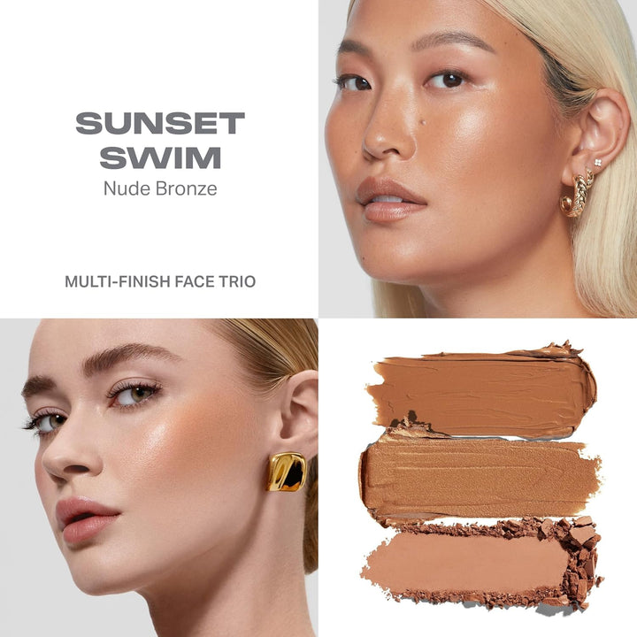 Morphe Cheek Thrills Multi-Finish Face Trio - Blush for Cheeks with Cream, Balm, and Powder Finishes - Buildable Monochromatic Face Palette for Glow and Dimension