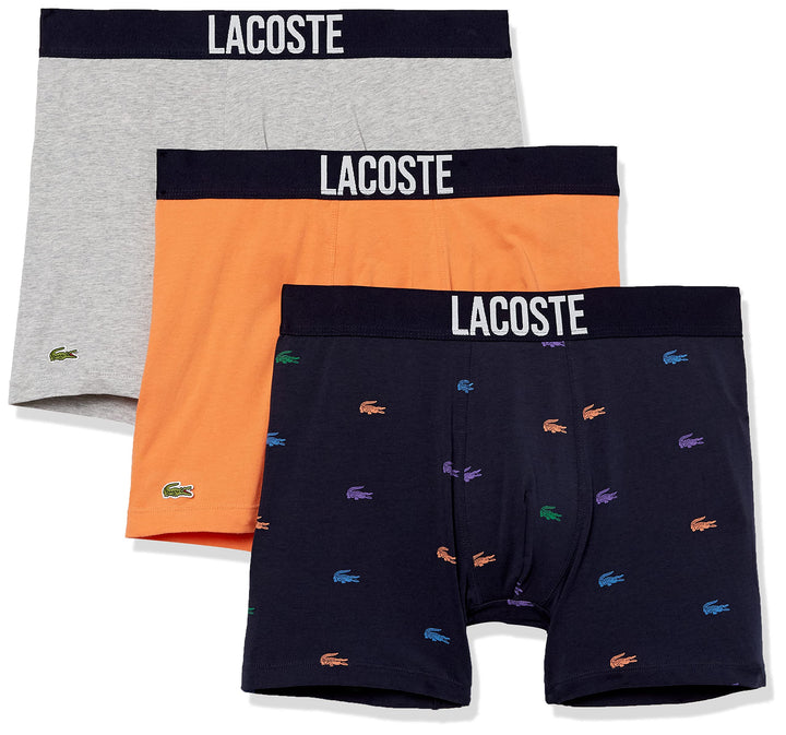 Lacoste mens Cotton Stretch Mini Croc Print Boxer Briefs, 3-pack