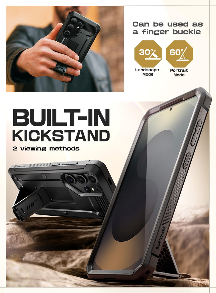 SUPCASE for Samsung Galaxy S25 Ultra Case with Stand (Unicorn Beetle Pro), [2 Front Frames] [Built-in Screen Protector & Belt-Clip] Military-Grade Protection Phone Case for S25 Ultra 6.9 Inch, Black
