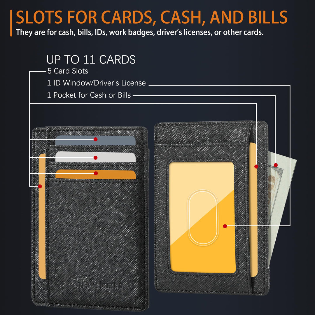 Travelambo Front Pocket Minimalist Leather Slim Wallet RFID Blocking Medium Size