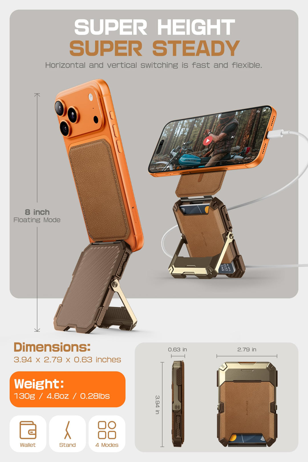 SUPCASE for MagSafe Wallet with Adjustable Stand, Hold 5 Cards, RFID Blocking, Strong Magnetic Lock, Magnetic Wallet for Men, Phone Card Holder Tripod for iPhone 18/17/16/15/14/13/12 Series