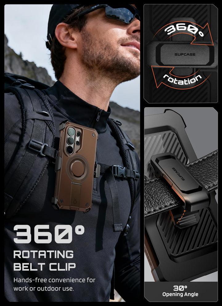 حافظة SUPCASE لسلسلة Samsung Galaxy S26 مزودة بحامل مدمج، وحماية بمعيار عسكري، ومتوافقة مع MagSafe، ومشبك حزام قابل للفصل، وواقي شاشة وإطار أمامي مدمجين، UBPro Mag