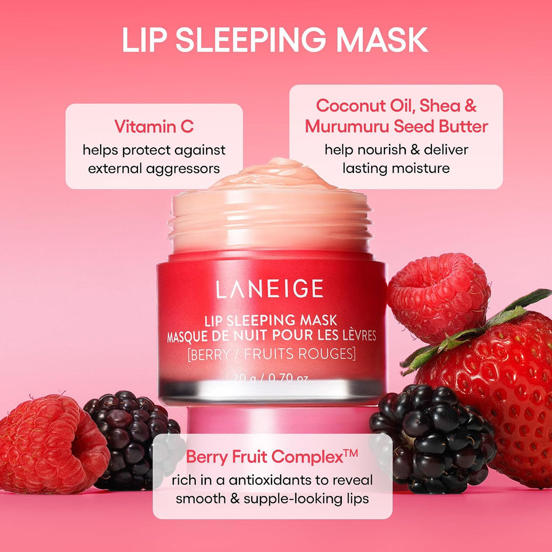LANEIGE Midnight Minis For Dry Lips | Hydrating &amp; Nourishing Overnight Lip Treatment Mask with Vitamin C, Shea &amp; Murumuru Seed Butter