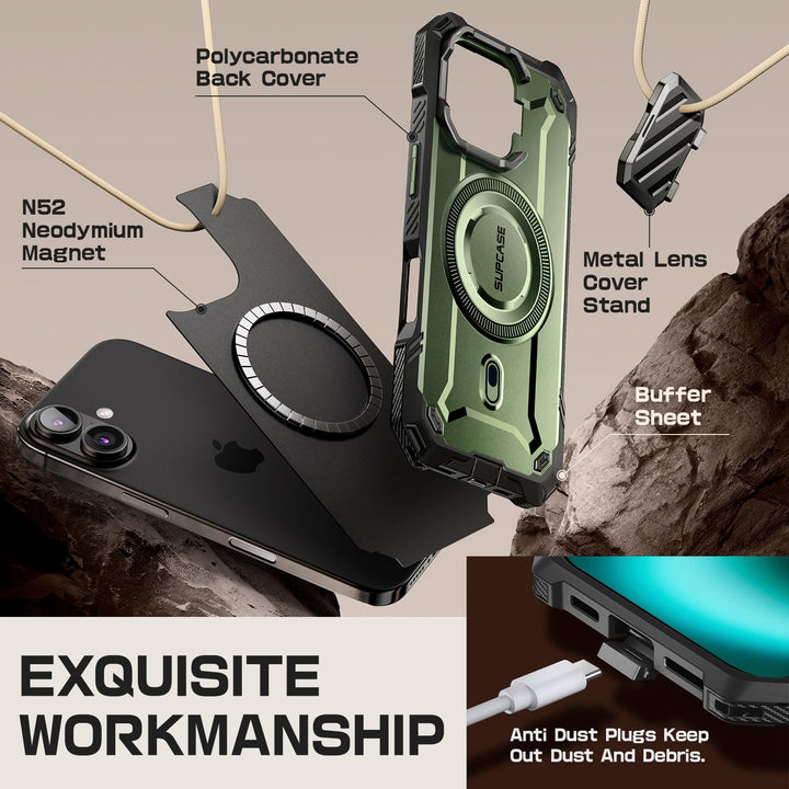SUPCASE for iPhone 16 Case 6.1'' 2024 with Camera Cover Stand (UBMag XT), [Compatible with MagSafe] [Built-in Kickstand] [Military-Grade Protection] Heavy Duty Rugged Magnetic Phone Case