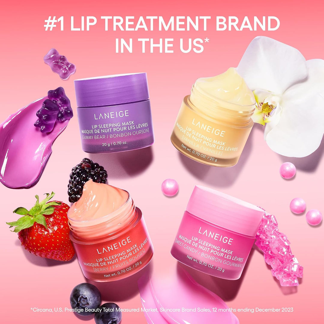 LANEIGE Midnight Minis For Dry Lips | Hydrating &amp; Nourishing Overnight Lip Treatment Mask with Vitamin C, Shea &amp; Murumuru Seed Butter