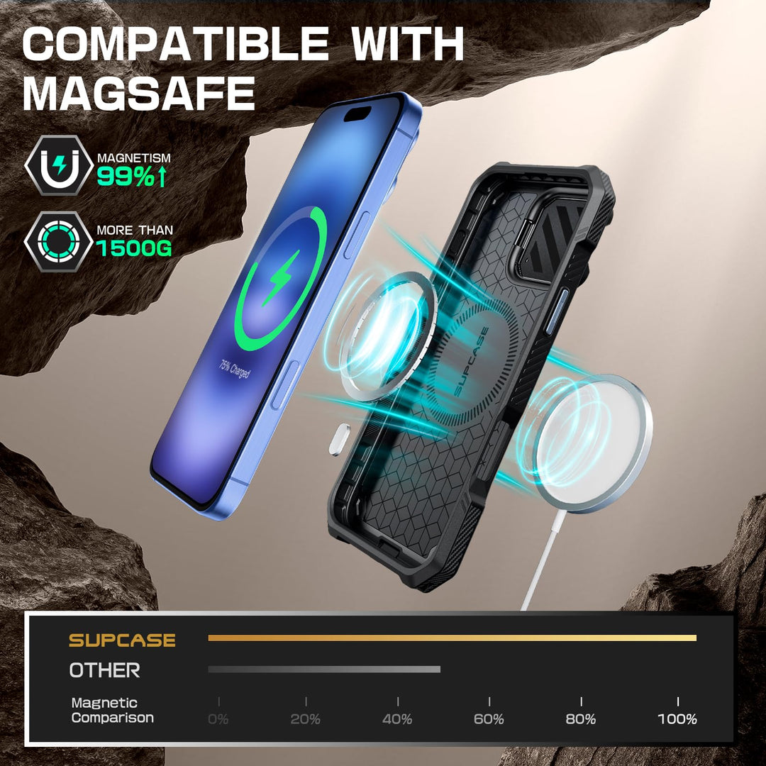 SUPCASE for iPhone 16 Case 6.1'' 2024 with Camera Cover Stand (UBMag XT), [Compatible with MagSafe] [Built-in Kickstand] [Military-Grade Protection] Heavy Duty Rugged Magnetic Phone Case
