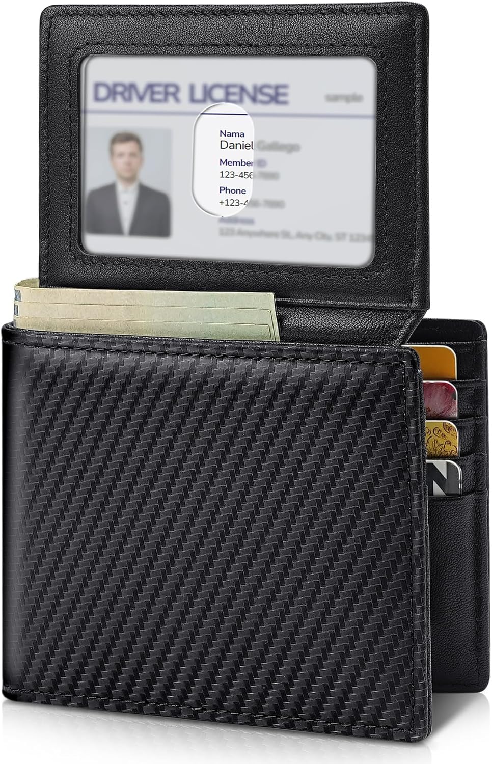 Artpaxy Mens Wallet Genuine Leather Bifold RFID Blocking Wallet for Men with 2 ID Windows 12 Card Holders 2 cash pockets