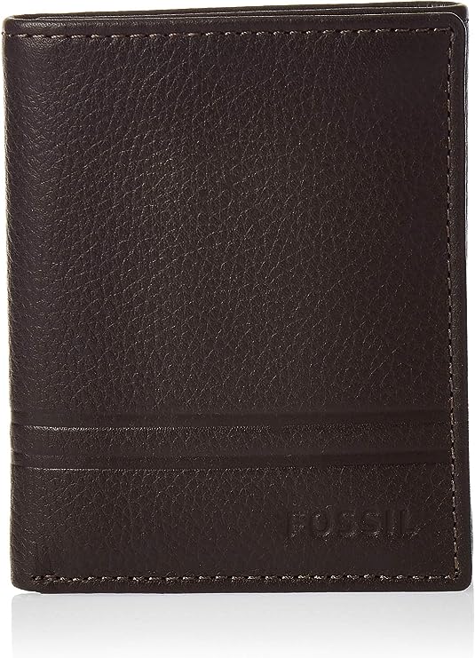 Fossil Men's Leather Trifold Wallet ML4006201, Wilder Dark Brown - 3alababak