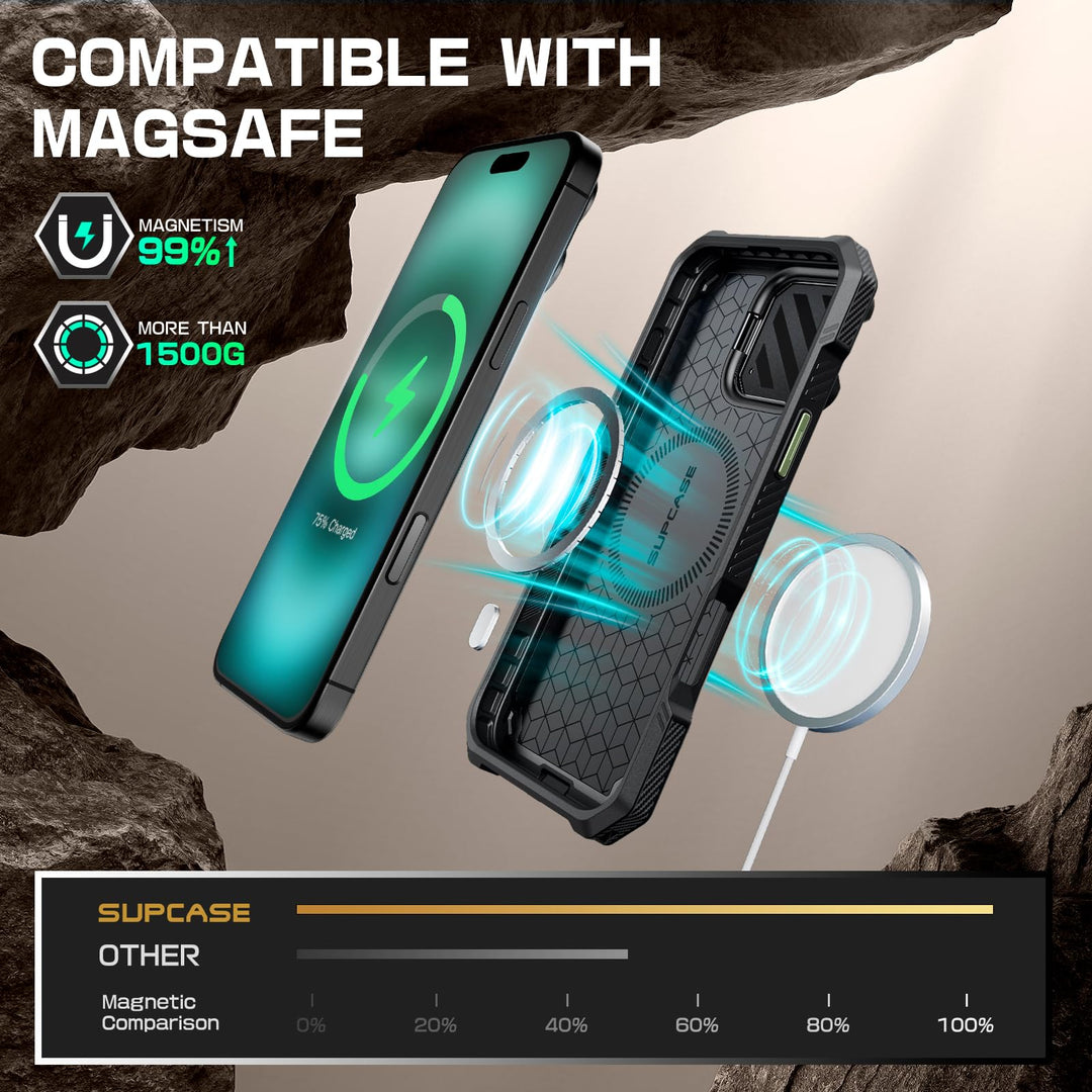 SUPCASE for iPhone 16 Case 6.1'' 2024 with Camera Cover Stand (UBMag XT), [Compatible with MagSafe] [Built-in Kickstand] [Military-Grade Protection] Heavy Duty Rugged Magnetic Phone Case