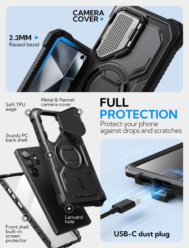 i-Blason Armorbox for Samsung Galaxy S25 Case MagSafe with Camera Cover Stand [Military Protection] Full-Body Heavy Duty Magnetic Phone Case with Screen Protector for S25