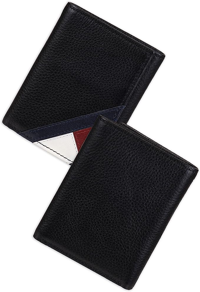 Tommy Hilfiger Men's Genuine Leather Slim Trifold Wallet with ID Window - 3alababak