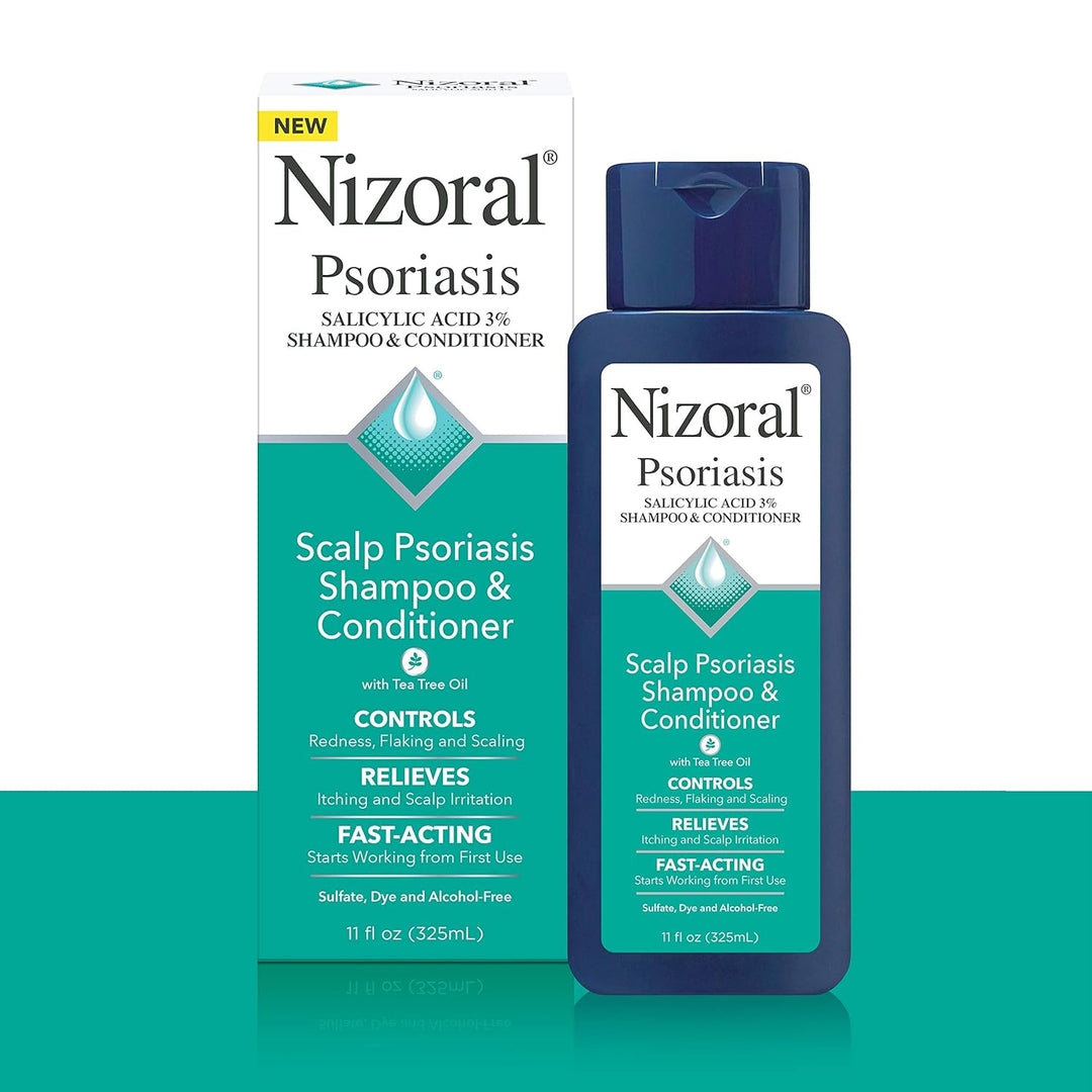 Nizoral Psoriasis Shampoo &amp; Conditioner, 11 Oz, Gentle Scalp Treatment, Relieves Itching and Flaking, Redness and Scaling Effective Scalp Psoriasis Shampoo with Salicylic Acid and Tea Tree Oil