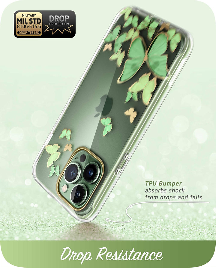 i-Blason Cosmo for iPhone 13 Pro Max Case [Built-in Screen Protector] [Military-Grade Protection] Slim Full-Body Stylish Protective Shockproof Phone Case for iPhone 13 Pro Max (Butterfly)