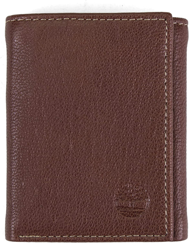 Timberland Men's Leather Trifold Wallet with Id Window Brown D97018 - 3alababak