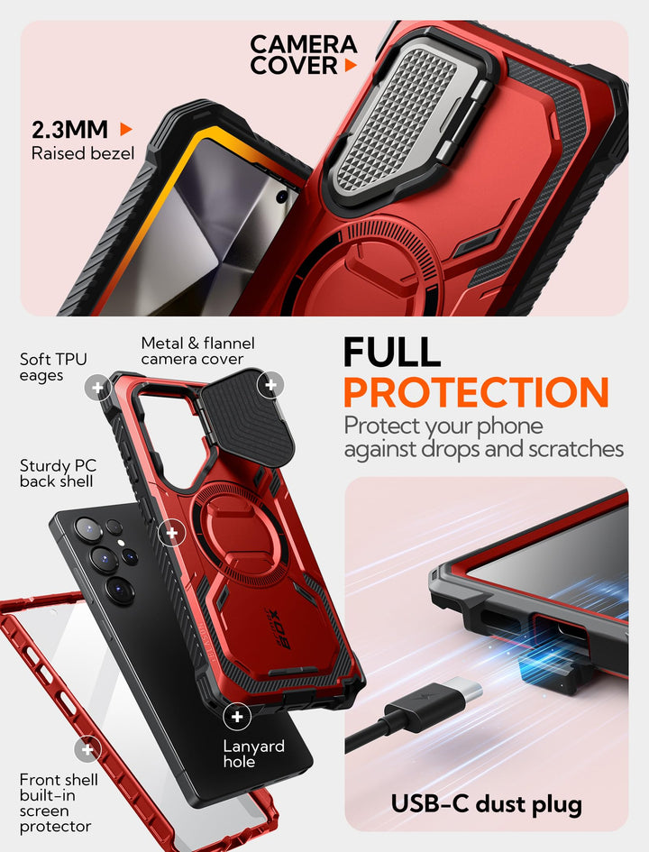 i-Blason Armorbox for Samsung Galaxy S25 Case MagSafe with Camera Cover Stand [Military Protection] Full-Body Heavy Duty Magnetic Phone Case with Screen Protector for S25