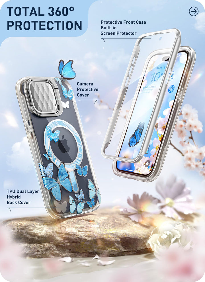 i-Blason Cosmo Magnetic for iPhone 15 Pro Max Case MagSafe with Camera Cover Stand, Slim Style Full-Body Phone Case for iPhone 15 Pro Max with Built-in Screen Protector & Kickstand
